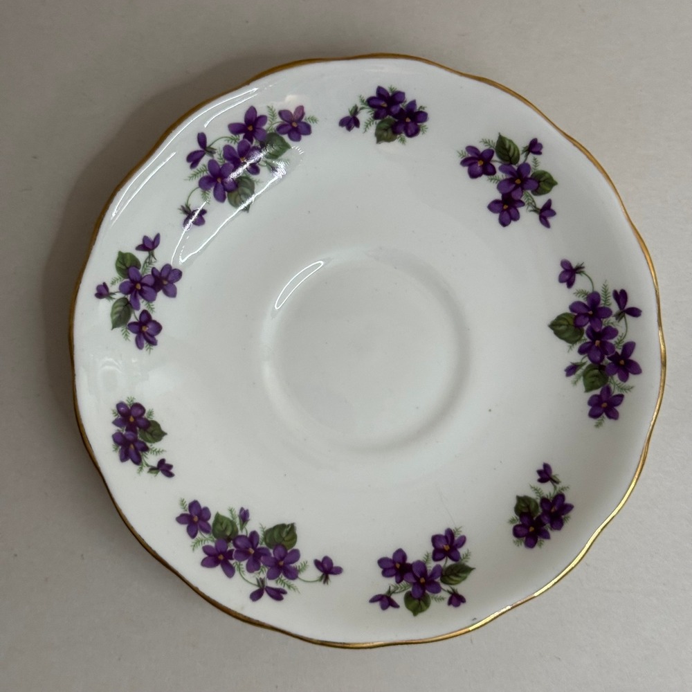 Queen Anne Bone China Saucer Plate Purple Violets Gold Trim England